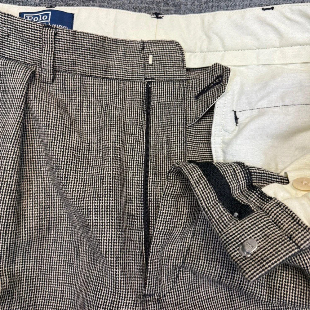 Polo Ralph Lauren Pants Mens 36x30 (32x25) Brown Linen Blend Pleated Hemmed VTG